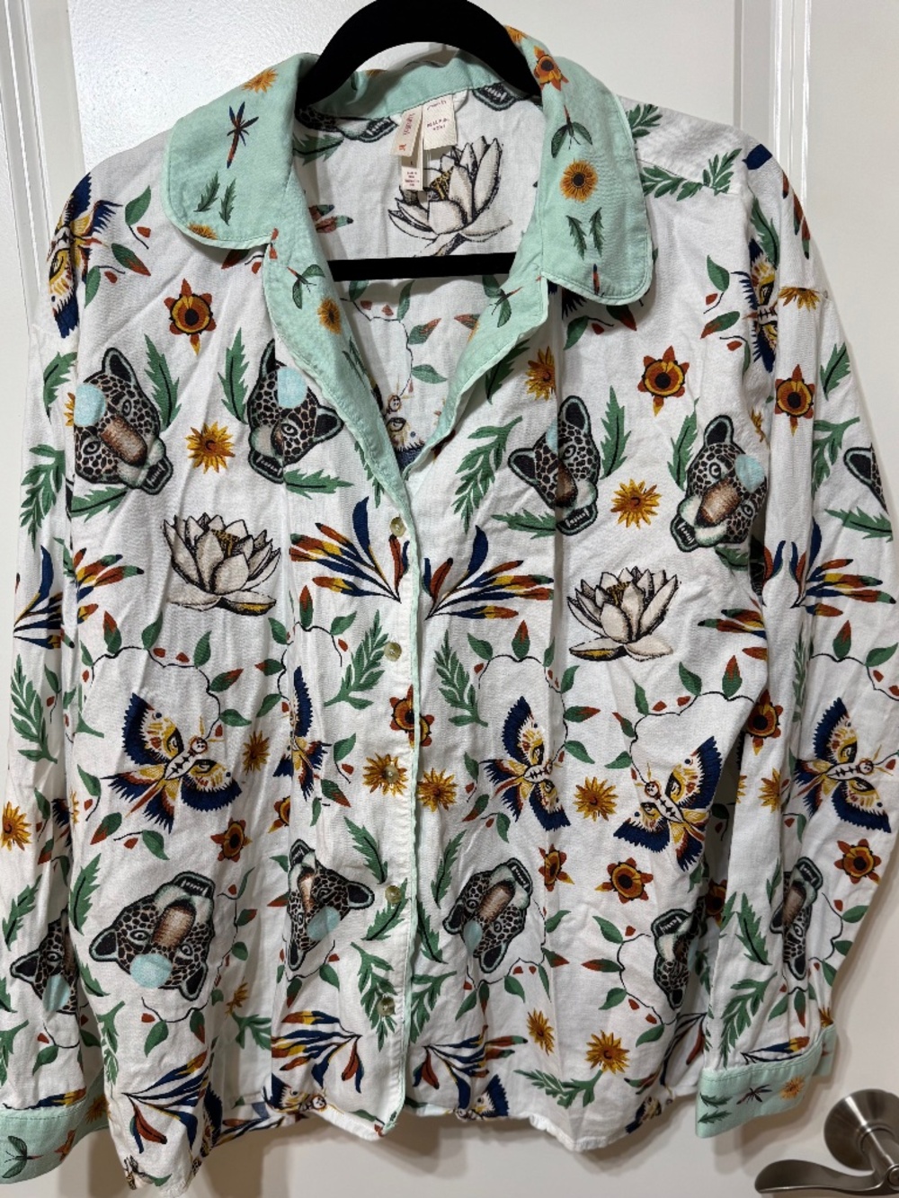 Anthropologie LyreBird Real Fun Wow Flannel Pajama Top Large Leopard